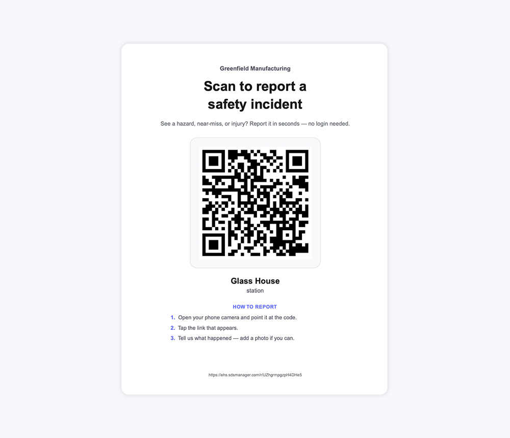 QR-meldeskjemaet, åpnet i en nettleser uten innlogging
